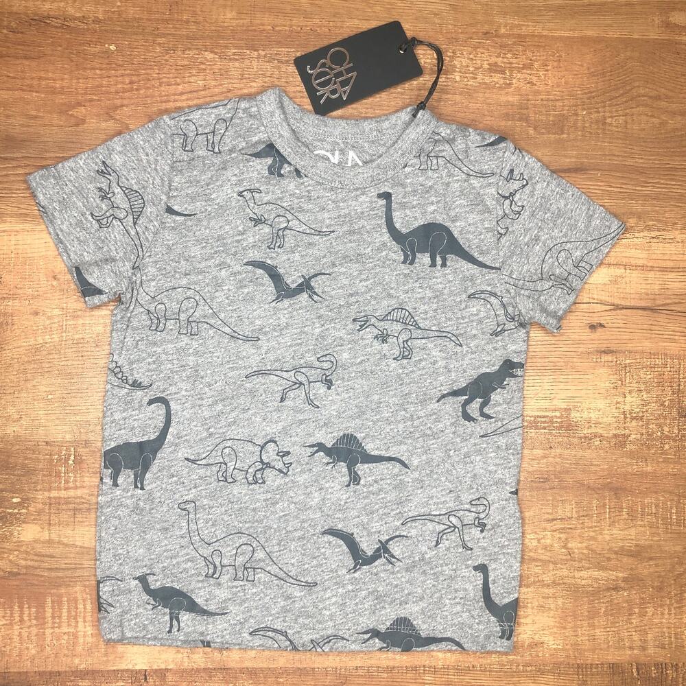 Chaser Shirt Boys Size 6 Short Sleeve Gray Dinosaurs NWT